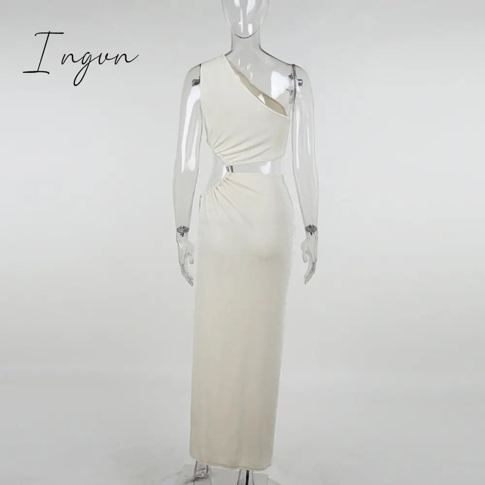 Ingvn - Sexy Asymmetric CutOut One Shoulder High Split Long Maxi Dresses for Women Fashion Party Vacation Outfits