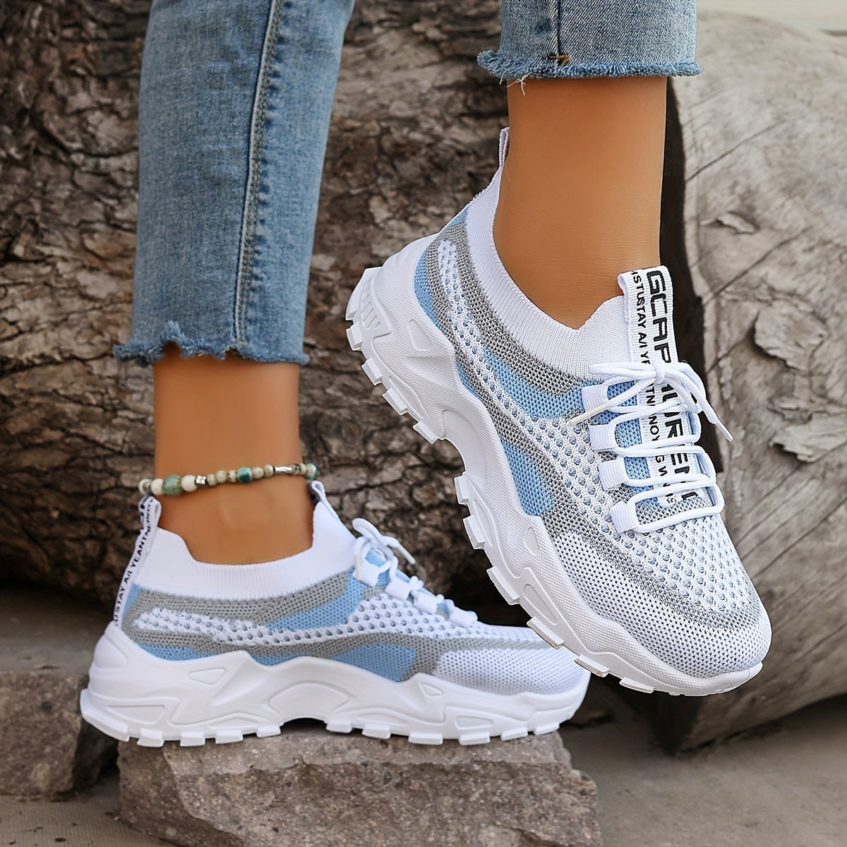 Women's Breathable Mesh Platform Sneakers, Casual Lace Up Outdoor Shoes, Comfortable Low Top Sport Shoes plus size