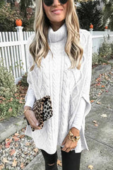 Ingvn -  High Neck Loose Cable Knit Pattern Stitching Sweater(7 Colors)
