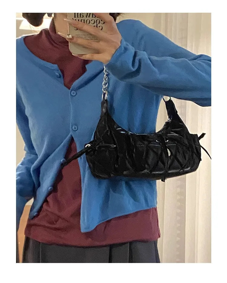 INGVN  Elegant Pink Shoulder Bag for Women Summer Fashion Leather Casual Cute Handbag Chains Hot Girls Daily Gentle Armpit Bag