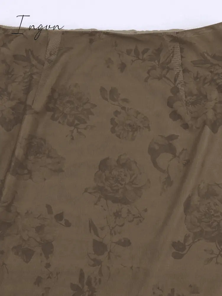Ingvn - Vintage Mesh Floral Brown Maxi Skirt