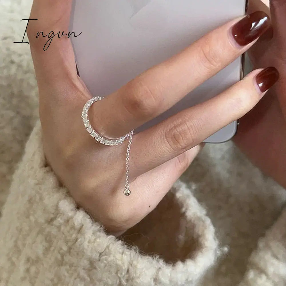 Kpop Star Crystal Zircon Rings Pink Girl Adjustable Chain Ring for Women Wedding Engagement Rings Y2K Rings Aesthetic Jewelry