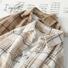 Ingvn - Blouse Women Woolen Plaid Coat Plaid Shirt for Women Thickened Long Sleeve Top Shirt Blusas Ropa De Mujer