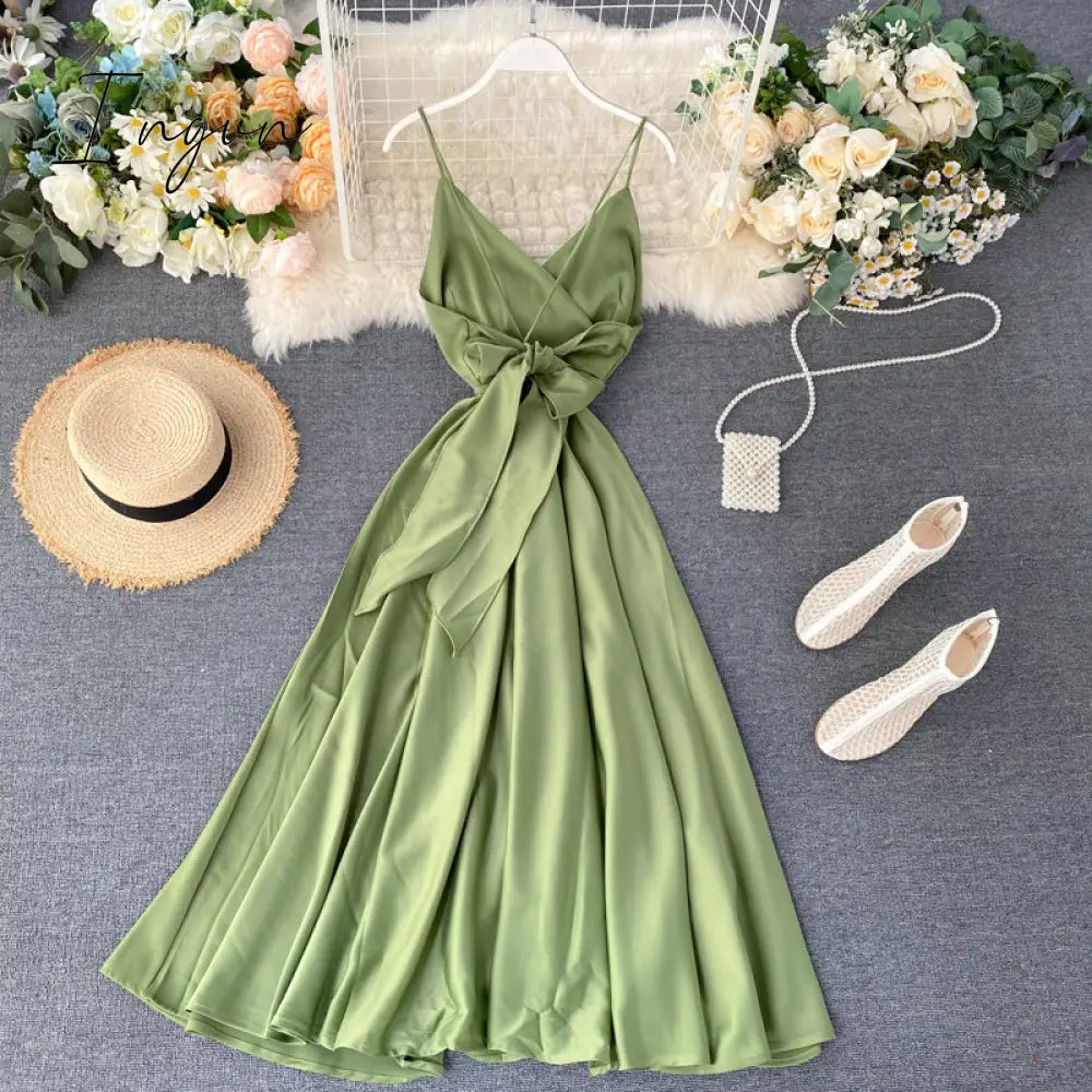 Ingvn - Boho Slim V Neck Summer bandage backless Maxi Long Dress Women Casual spaghetti strap Party Beach Holiday elegant tunic dress