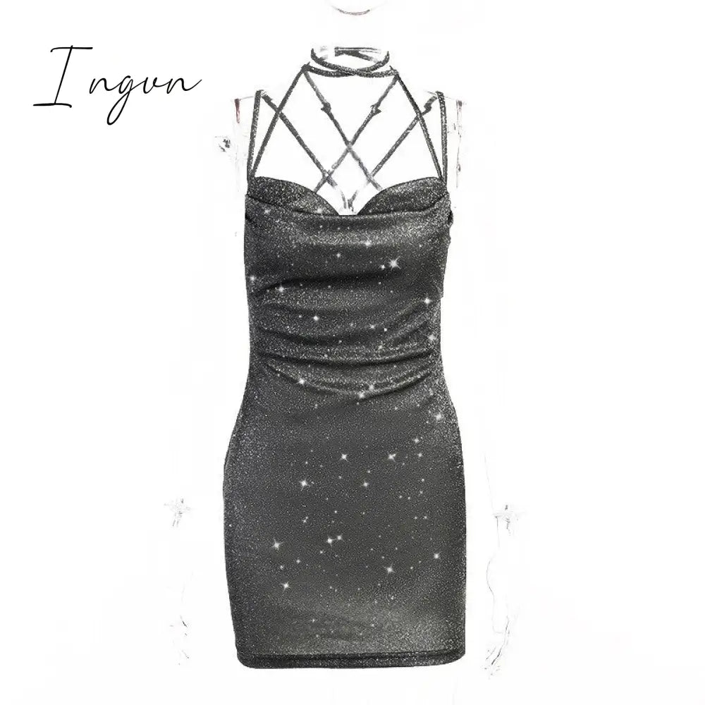 Ingvn - Women Sequin Sparkly U Neck Bodycon Mini Dress Summer Exotic Tight Elegant Party Evening Luxury Fashion Sexy Formal Dresses