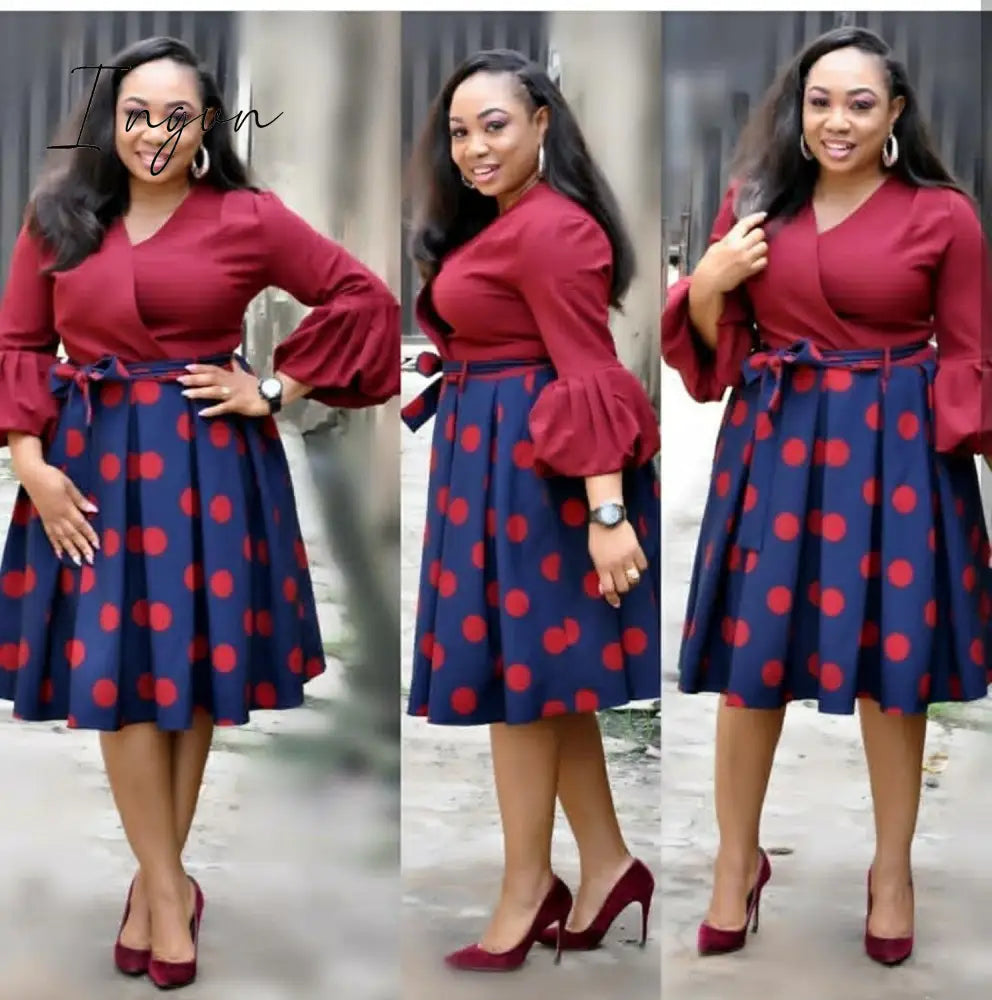 Ingvn - new summer elegent fashion style african women printing plus size polyester dress L-3XL