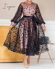 Ingvn - Plus Size 4XL 5XL Party Princess Dress Sexy See Through Pink Black Tulle Mesh Stitching Dresses Spring Summer Birthday Outfits