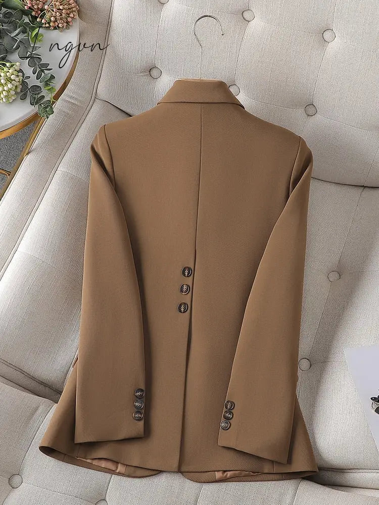 Ingvn - Single Button Blazers for Women 2023 New Spring Long Sleeve Slim Women Blazer Chic Office Ladies Notched Solid Coat