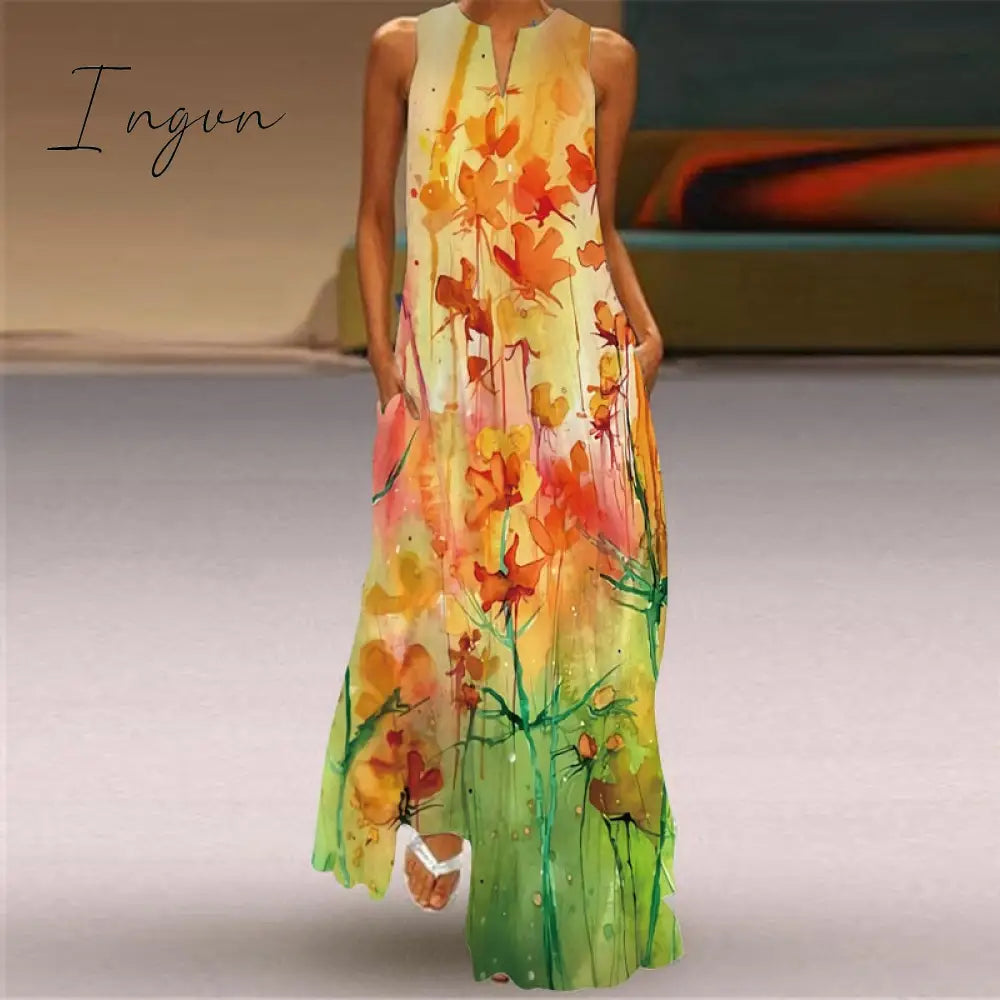 Ingvn - Summer Long Dress Elegant Robe Dress Party Sleeveless Dresses Women Casual Sundress Vintage Maxi Dresses For Women