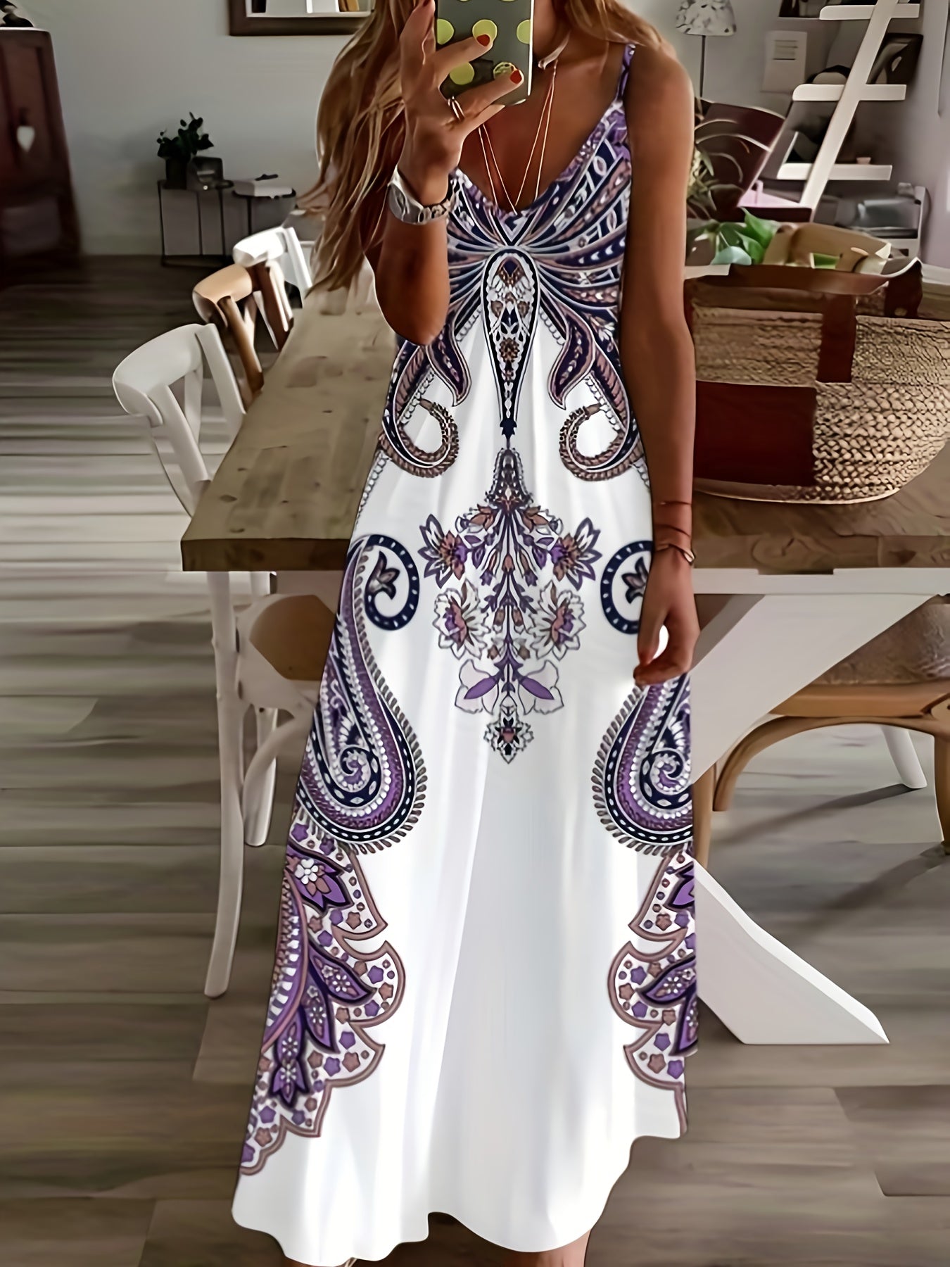 Chic V-Neck Floral Cami Dress - Breezy Sleeveless Design for Spring/Summer - Must-Have Women’s Fashion