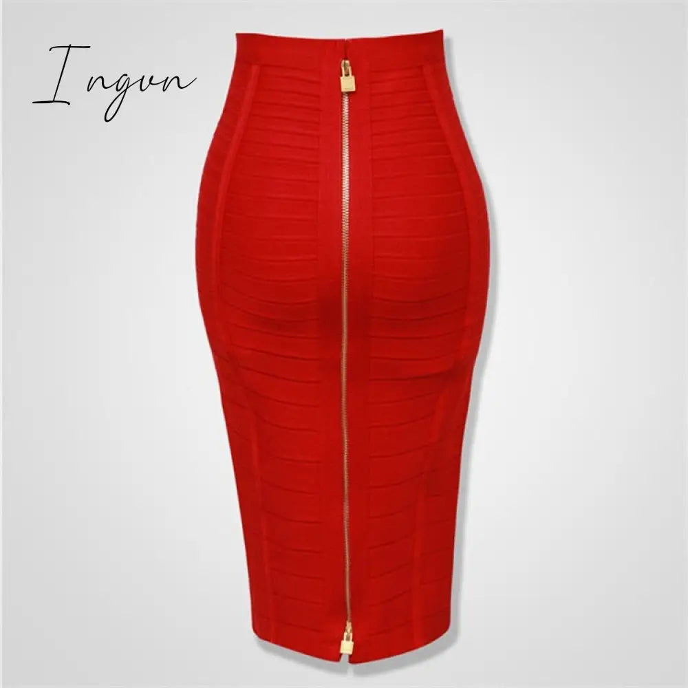 Ingvn - 16 Colors XL XXL Sexy Solid Zipper Orange Blue Black Red White Pink Bandage Skirt Women Elastic Bodycon Summer Pencil Skirt 58cm
