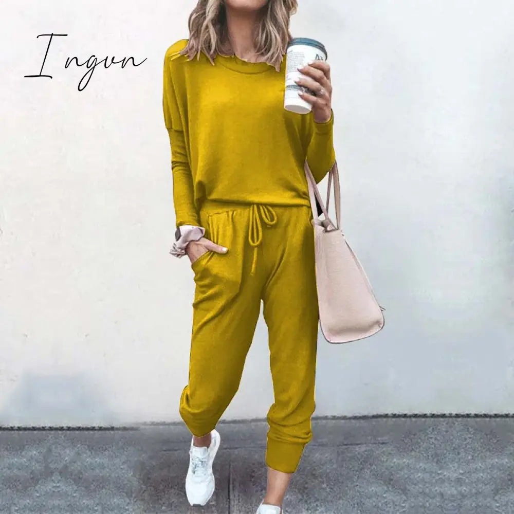 Ingvn - Autumn Casual Lounge Wear Women Tracksuit 2 Piece Set Loose Lounge Sets Ladies Sweat Suit Outfits Female