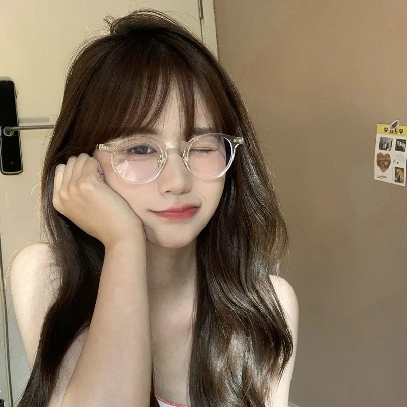 INGVN  Korean Small Clear Round Glasses Frame Women Sweet Girl Ins No Makeup Plain Glasses Men Eyewear Cute Decorative Computer Glasses