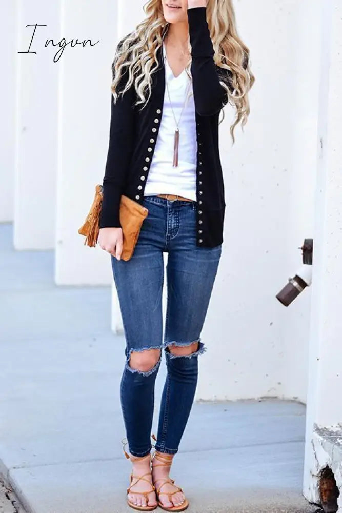 Ingvn -  Long Sleeves Buttons Design Cardigan(7 Colors)