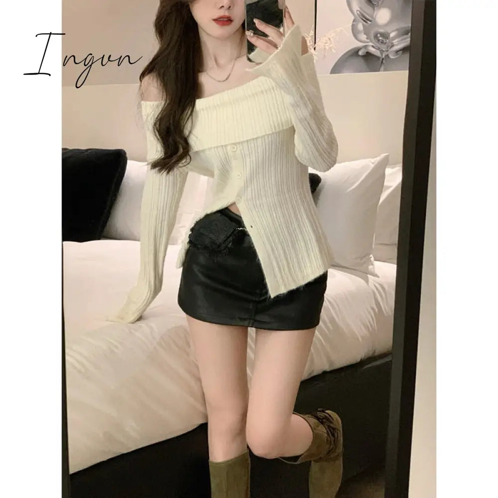Ingvn - Autumn Elegant Crochet Sweater Women Turtleneck Sweater Female Long Sleeve Pure Color Knitted Tops Korean Style Blouse