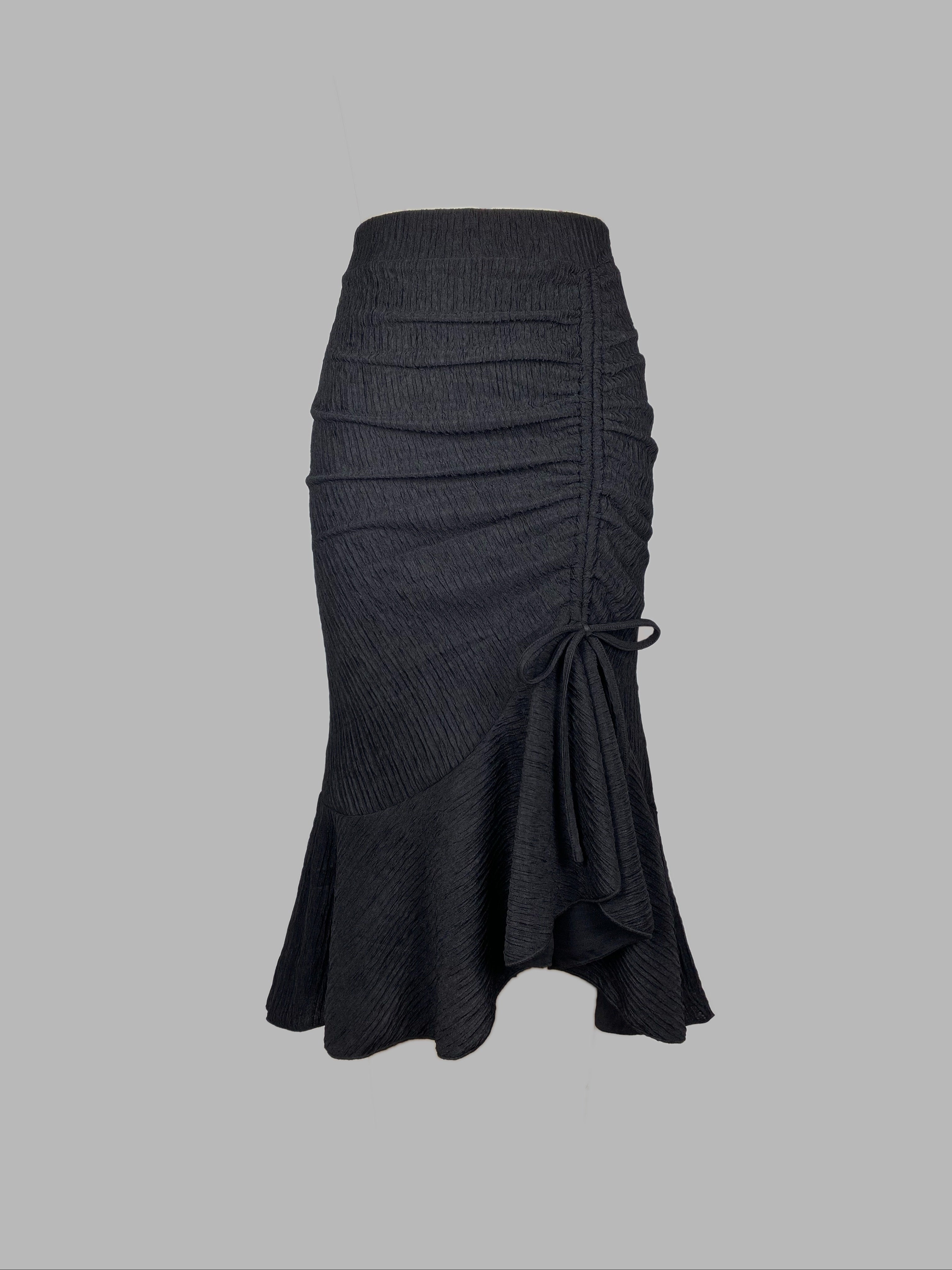 Solid Textured Drawstring Bodycon Skirt, Elegant High Waist Mermaid Hem Ruched Skirt, Women's Clothing