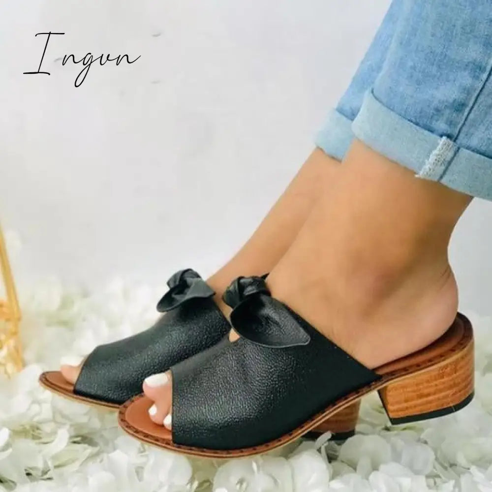 Ingvn - Women Fashion Low Heel Bow Slippers