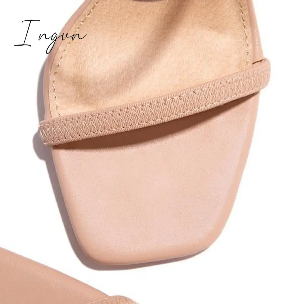 Ingvn - Elastic Straps Squared Toe Chunky Heels