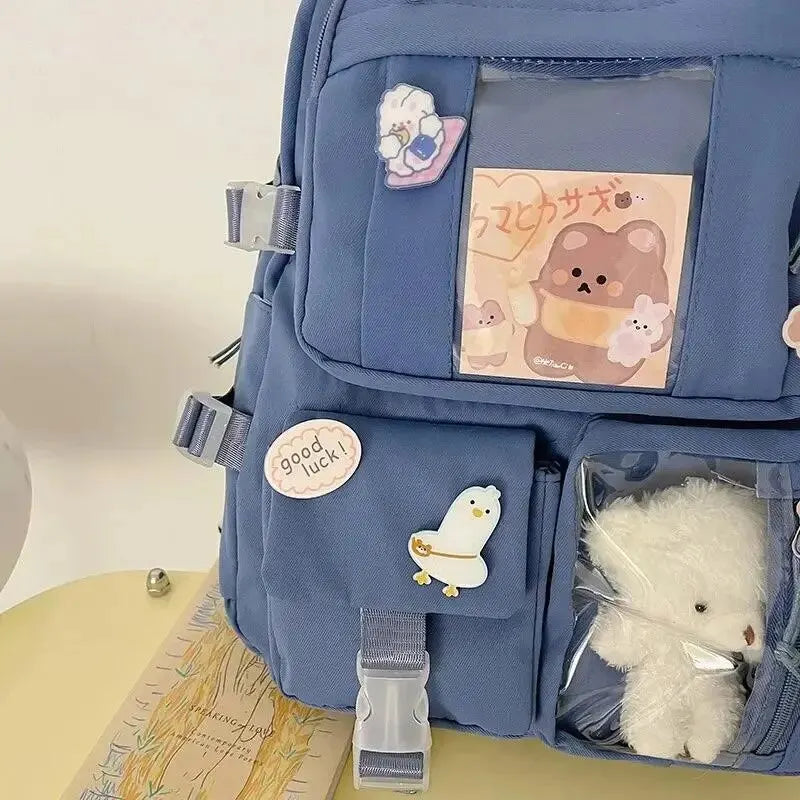 INGVN  Popular Pink Purple Color Girls High School Student Backpack Bags