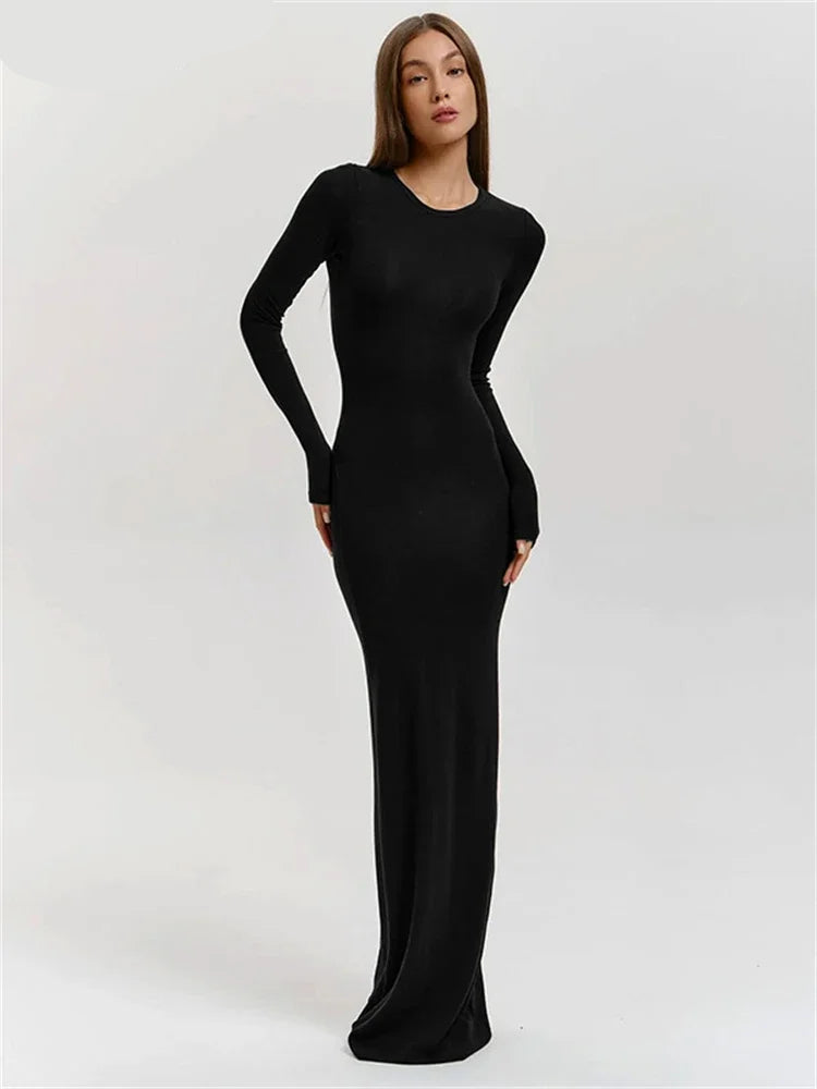 Casual Basic Long Dress Women Holiday Autumn Winter Evening Birthday Party Night Club Sexy Elegant Dress Outfits 2024