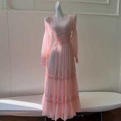 Fashion Women Dress Long Sleeve Round Neck Lace Perspective Female Summer Party Dresses New Tide 3QW1324