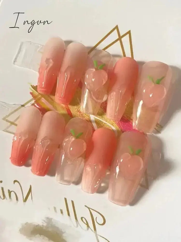 Bow Ice Translucent Sense Handmade Wearable Fake Nail Gradient AB Asymmetric Almond False Nails Trim Nail Shape Nail Decoration