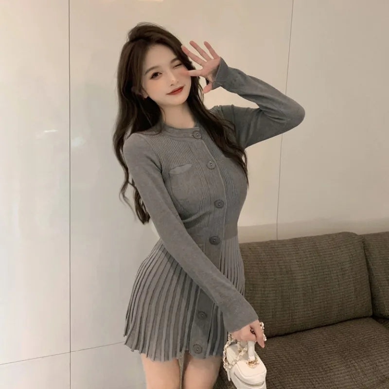 Fashion Korean Mini Dresses Female Autumn Winter Sexy Bodycon  Wrap White Short Women's Sweater Knitted One-piece Dress Hit