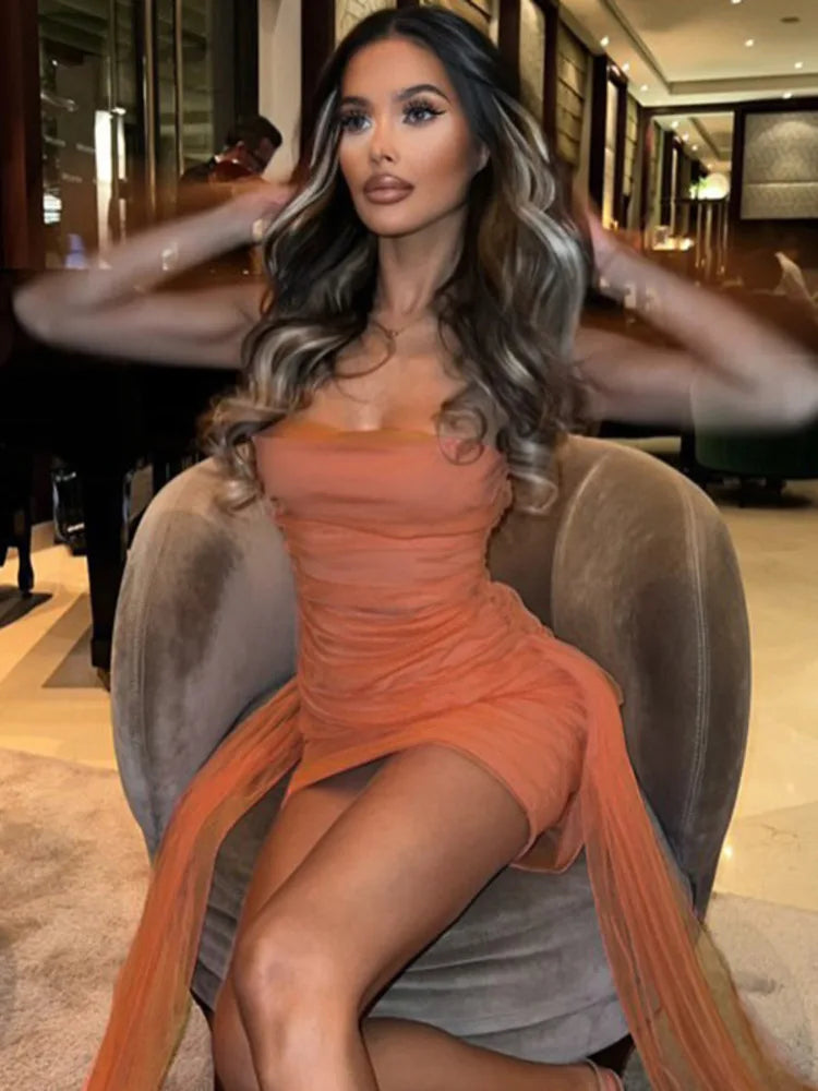Off-shoulder Draped Ruched Sexy Mini Dress For Women Fashion Strapless Backless Sleeveless Club Dress Elegant