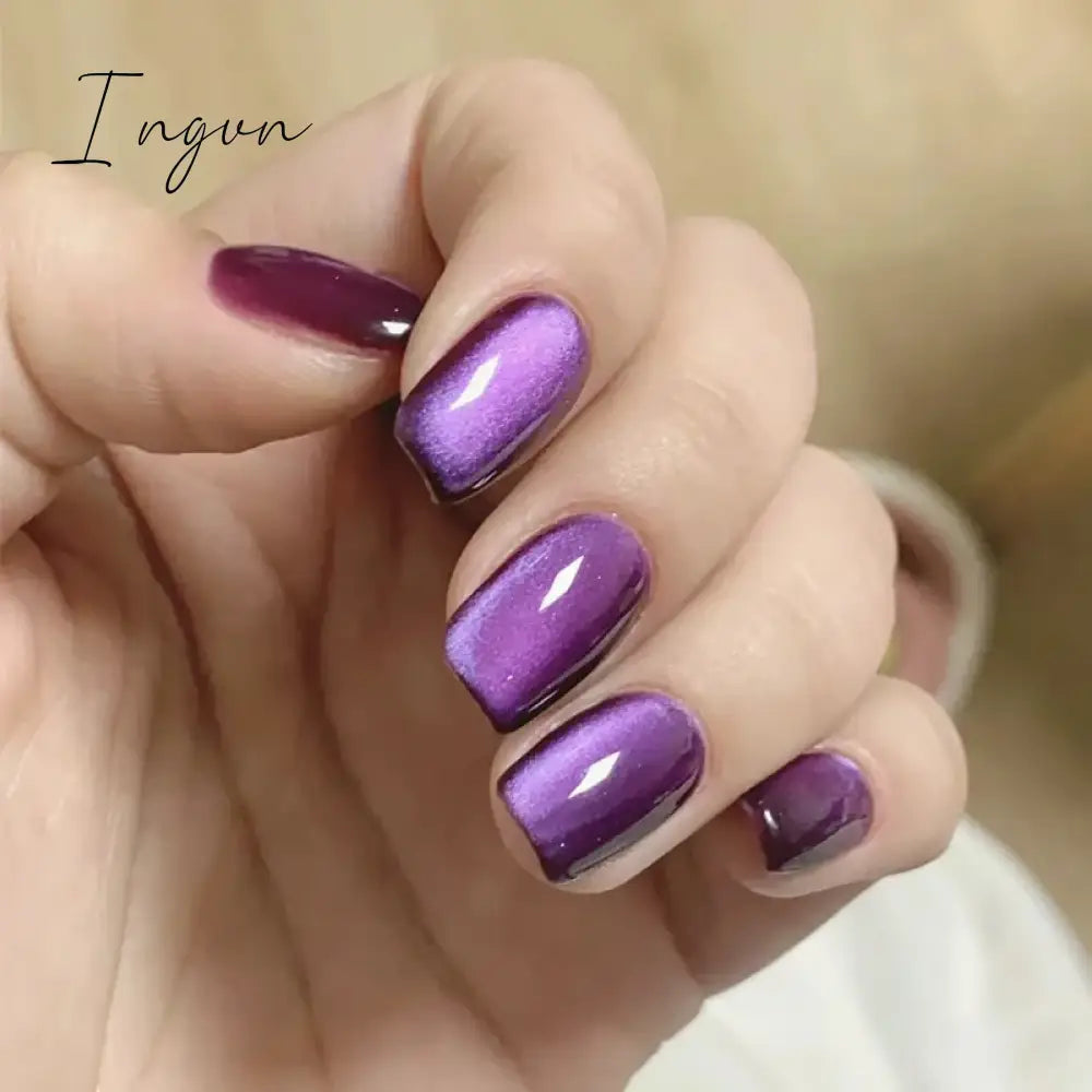 24pcs detachable cat eyes red wine false nails with glue full cover ballet square almond shiny acrylic press on fake nails tips