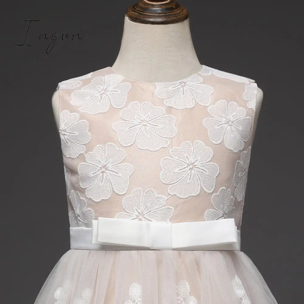 Ingvn - Red Girl Lace Embroidery Christmas Birthday Party Dress Flower Wedding Gown Formal Kids Dresses For Girls Teen Clothes 6 14 Yrs