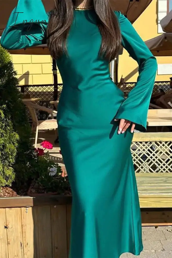 Ingvn - Elegant Simplicity Solid Patchwork O Neck One Step Skirt Dresses