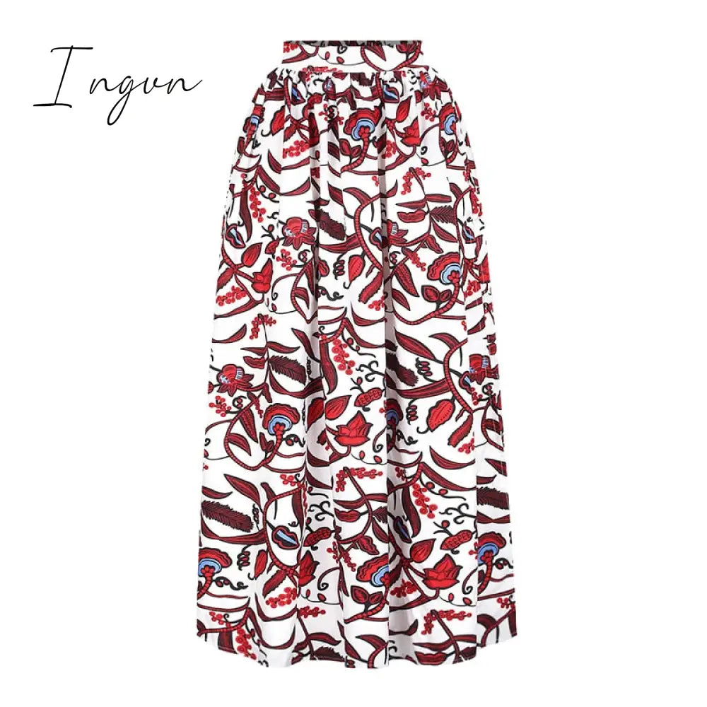 Ingvn - Elegant Women Two Piece Set Dress Sexy Slash-neck Sleeveless Blouse Top +High Slit Skirt Vintage Africa National Print Lady Suit