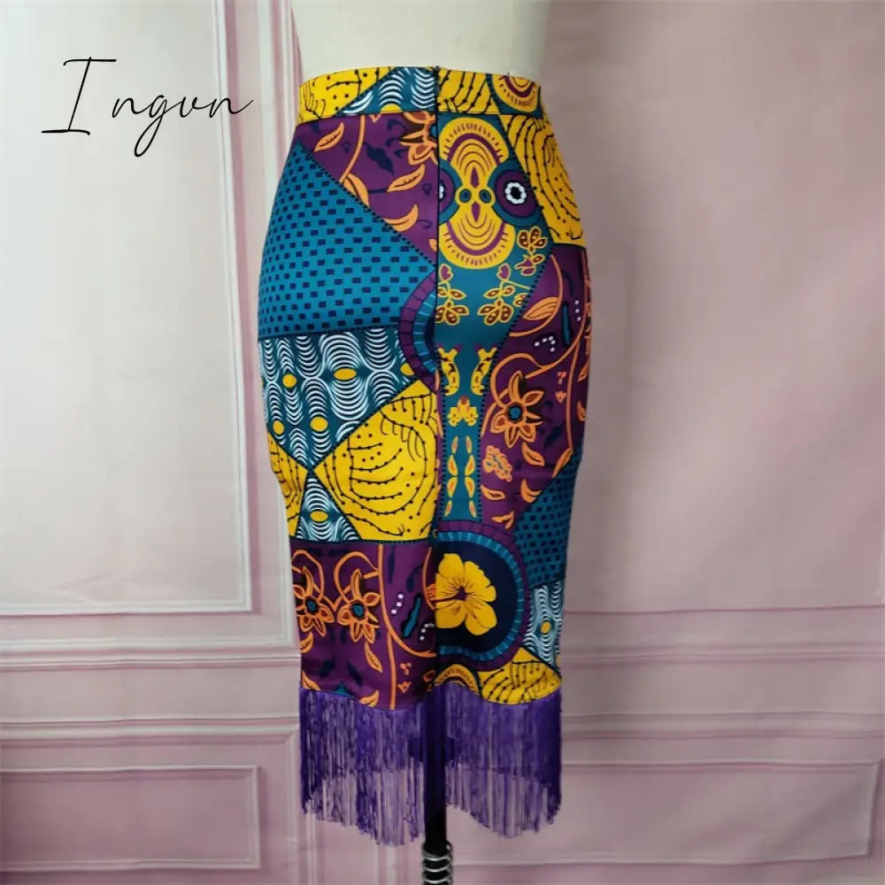 Ingvn - Outfits Fashion Trends Women Summer Print Skirt Vintage Floral African Fashion High Waist Tassel Classy Modest Elegant Retro Jupes Falads