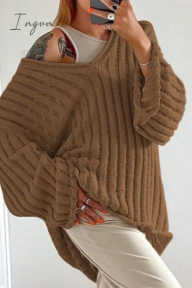 Ingvn - Casual Solid Patchwork V Neck Tops