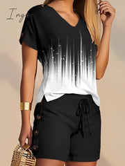 Ingvn - Women's T shirt Tee Shorts Sets Baggy Shorts Streetwear Black White Casual Daily Graphic Floral Drawstring Print V Neck S M L XL 2XL