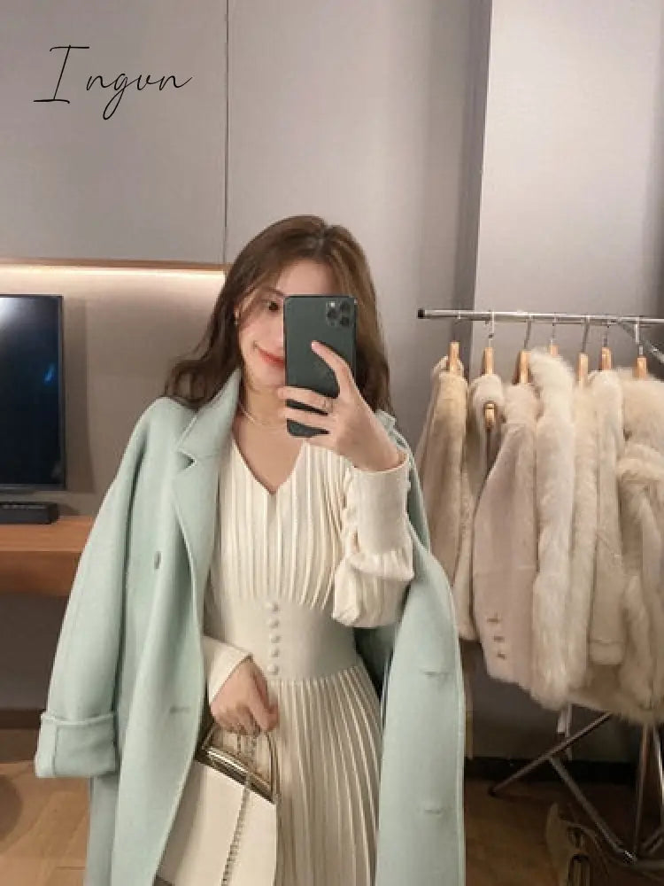 Ingvn - Knitted Dress Women Casual Long Sleeve Vintage Elegant Office Sweater Dress Female Spring One-piece Dress Korean Outerwear