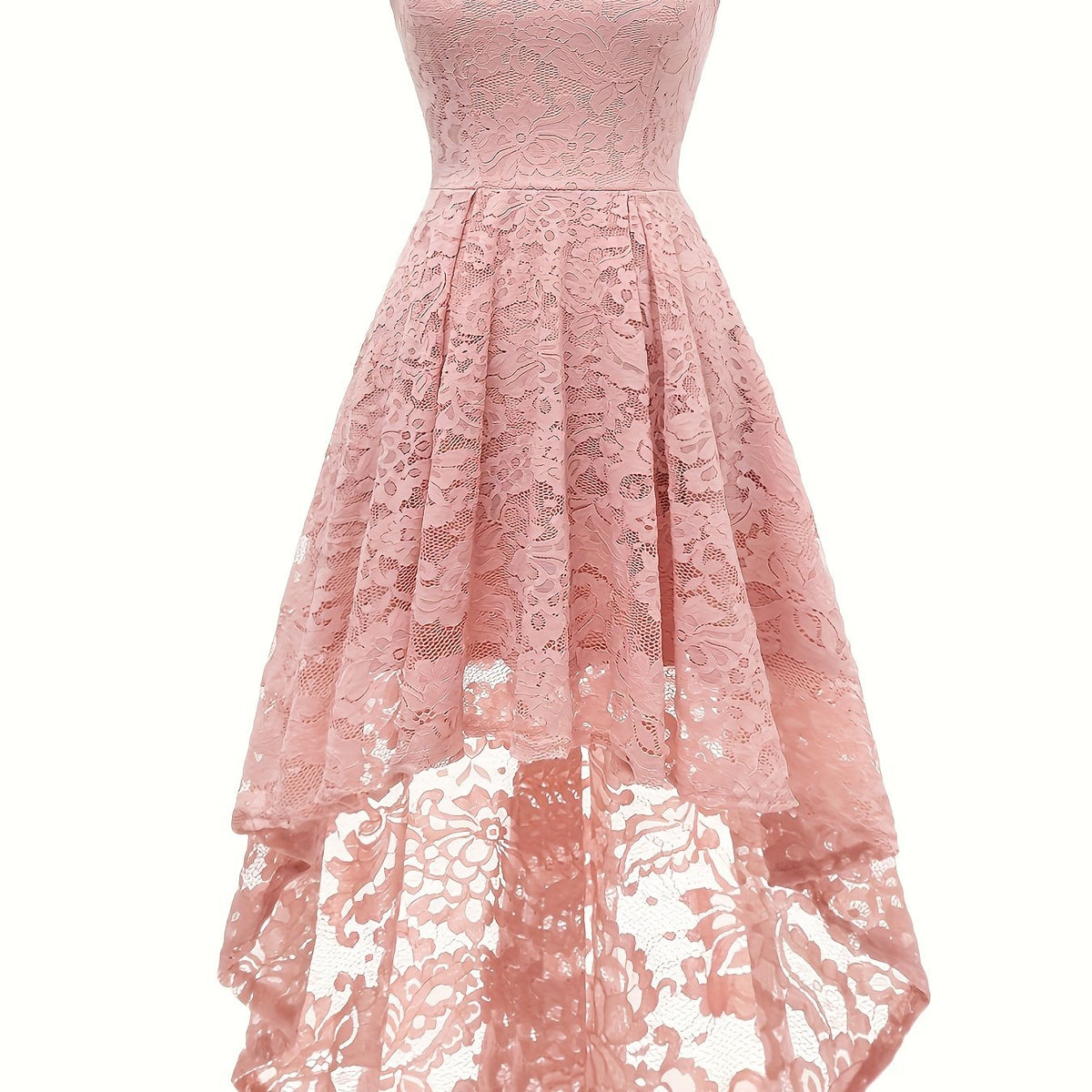Solid Lace Asymmetrical Hem Dress, Elegant Sleeveless Aline Tank Dress For Wedding Party, Women's Clothing