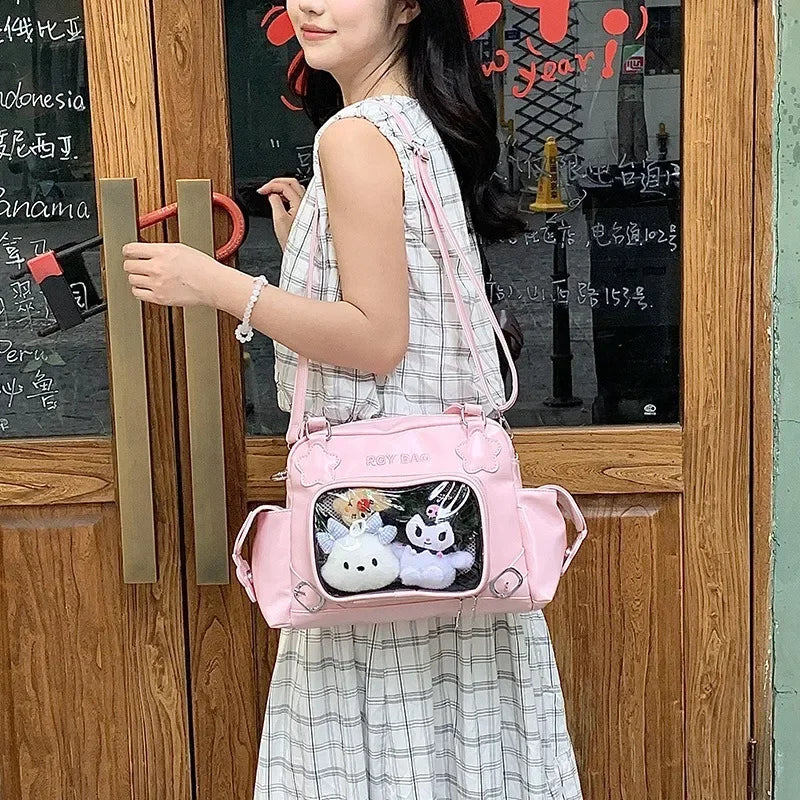 Ingvn  Pink Literary Womens Shoulder Bag Sweet Cute Casual Transparent Fashion Handbag Elegant Korean Style Female Crossbody Bag