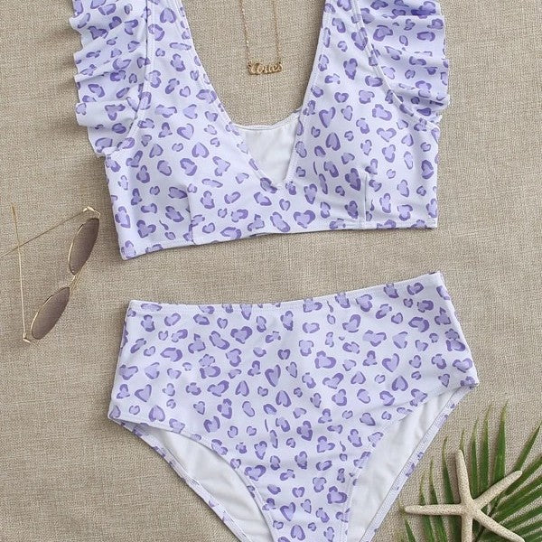 new European and American leopard print ruffled independent station bikini ladies split swimsuit