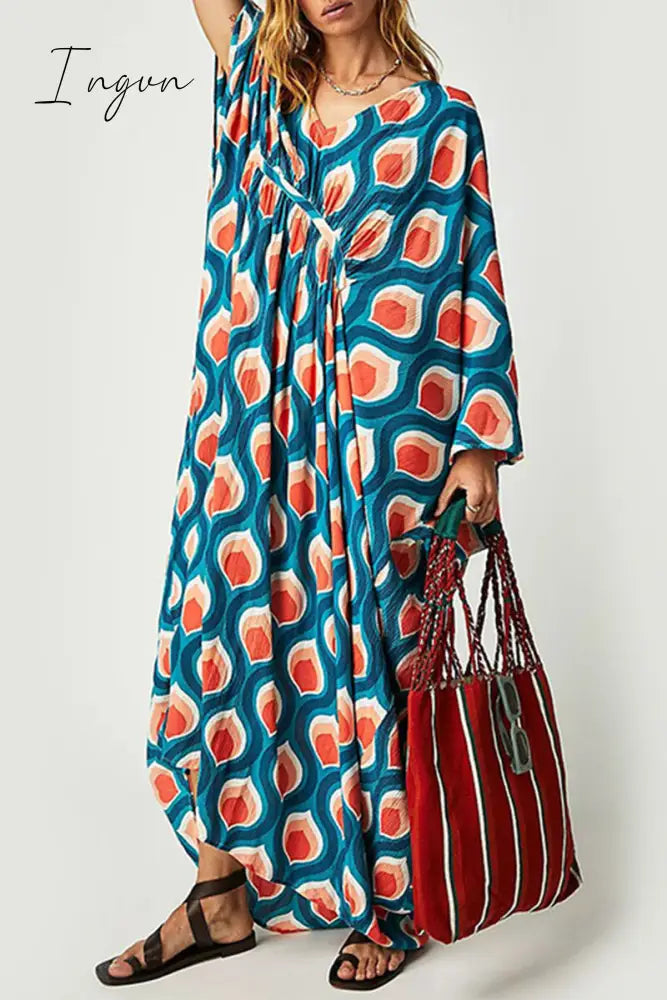 Ingvn - Vintage Vacation Geometric Print Contrast Swimwears Cover Up