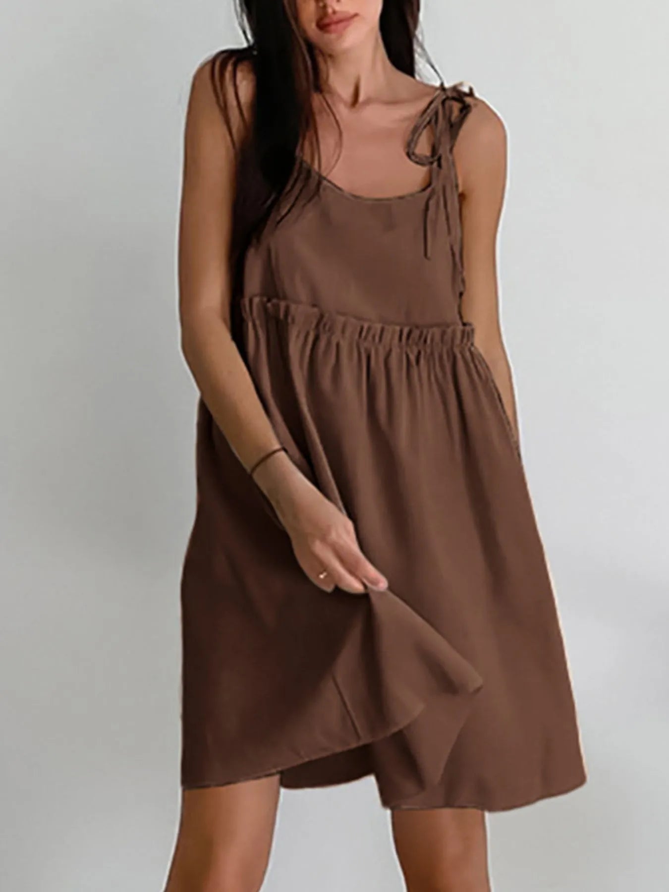 Tie-Shoulder Frill Mini Dress