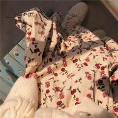 Ingvn - High Waist Flowers Printed Corduroy Skirt