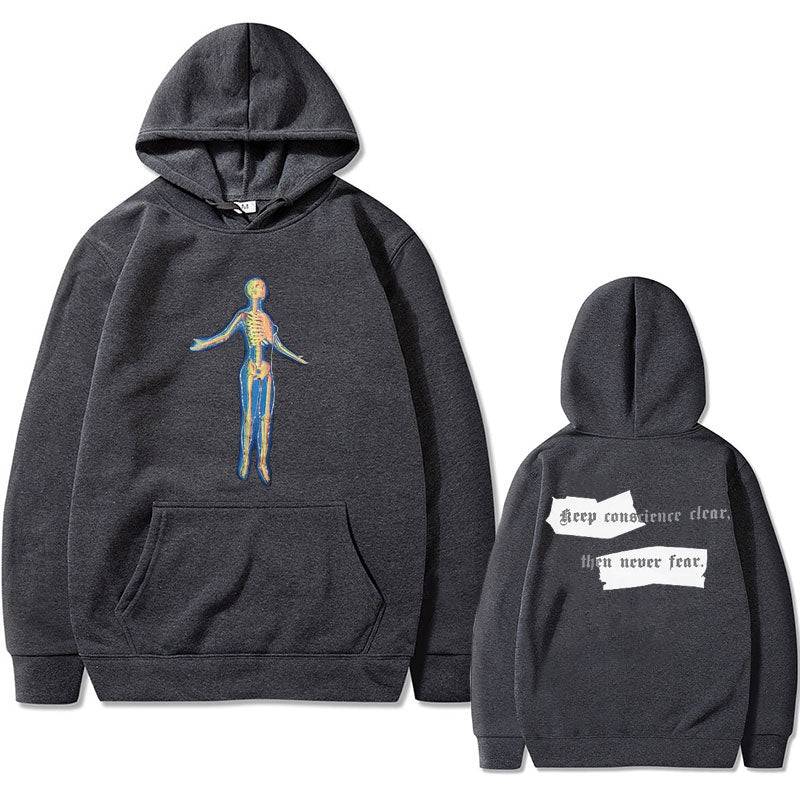 Voguable Hot Sale Fashion Creativity Design Skeleton Graphic Print Hoodie Men Women Fleece Cotton Hoodies Man Hip Hop Style Sweatshirt