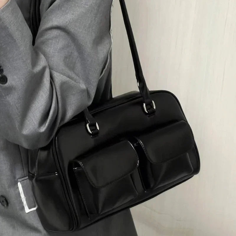 INGVN  Vintage Tender Preppy Girls Shoulder Bags Streetwear Fashion All Match Handbags Women Casual Solid Underarm Bag Y2k Aesthetic