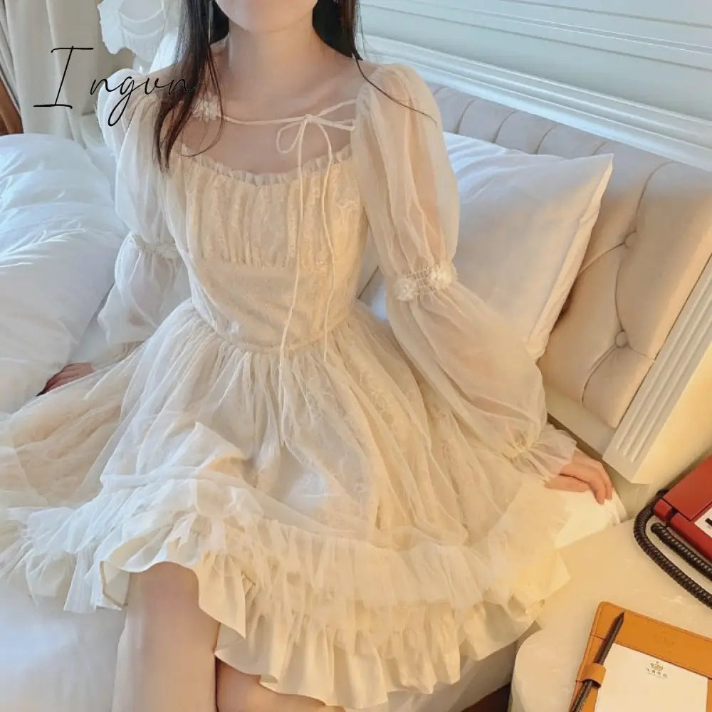 Ingvn - Lolita Kawaii Dress Women Casual Long Sleeve Vintage Y2k Mini Dress Female Japanese Style One Piece Dress Korean Autumn