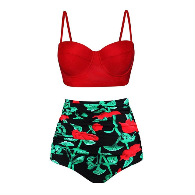 Women Swimsuits Vintage Bandeau Push Up Polka Dot Plus Size Bathing Suits High Waisted Bikini