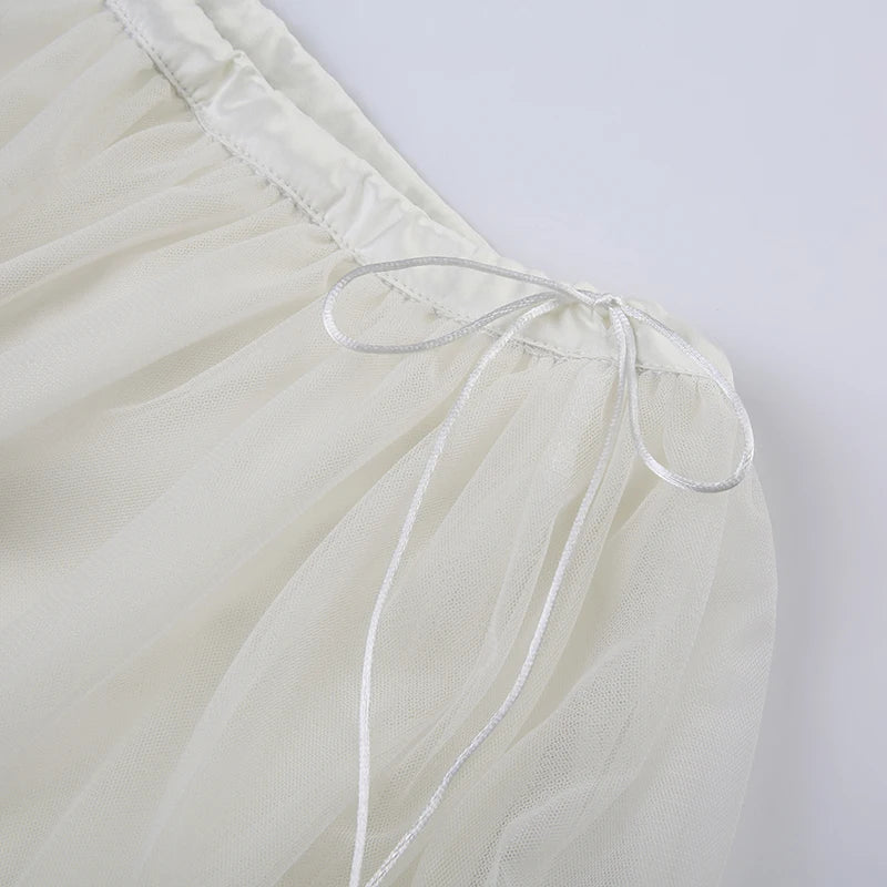 Transparent Mesh Pleated Skirt y2k Aesthetic Lace-up Low Waist A-line Mini Skirts Fairycore Coquette Outfits Ladies Chic