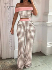 Ingvn - Matching Set Women Slash Neck Pullover Top High Elastic Waist Wide Leg Pants Ladies Outfit Summer Printing Slim Streetwear Suit