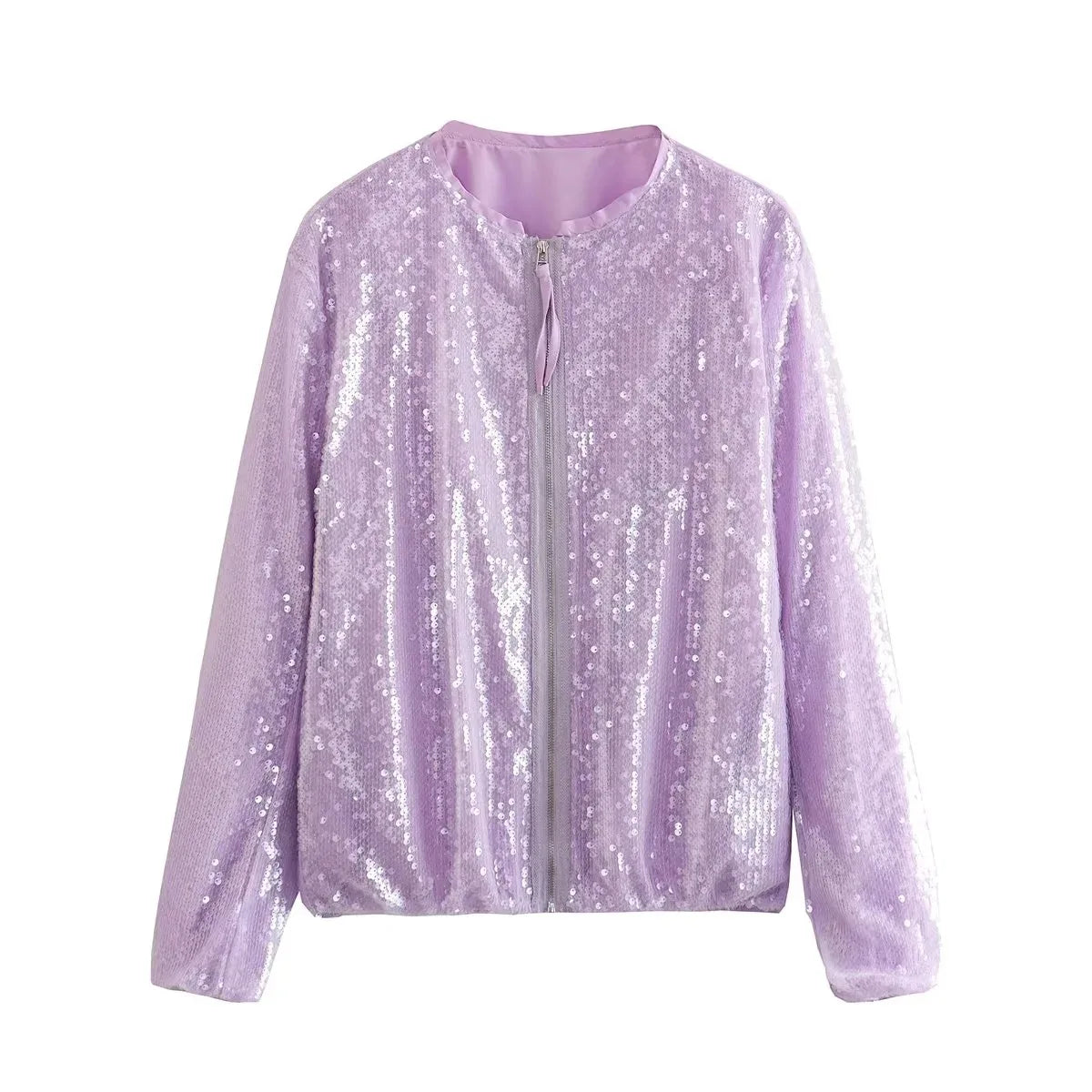 Ingvn  O-neck Sequins Bomber Jackets for Women Autumn Fashion Zip-up Long Sleeve White Coats Streetwear Female Tops Outerwears