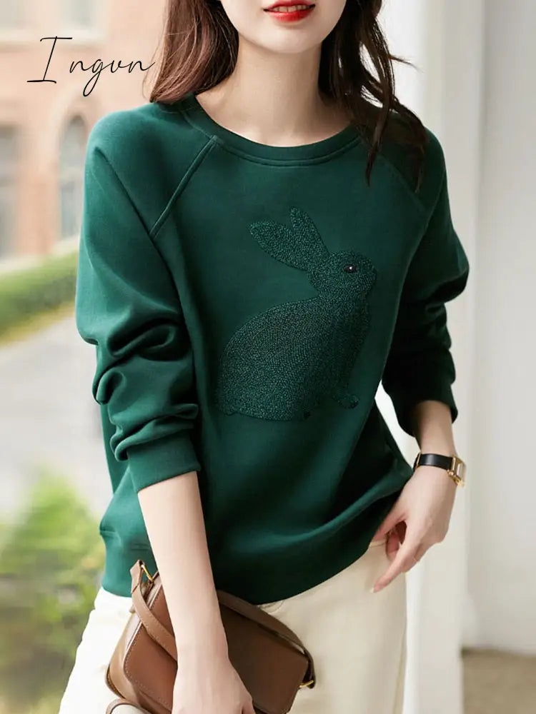 Ingvn - O-Neck T Shirt Women Clothes Long Sleeve Sweatshirt New Fashion Woman Tshirts Loose Dames Kleding Vetement Femme 2023